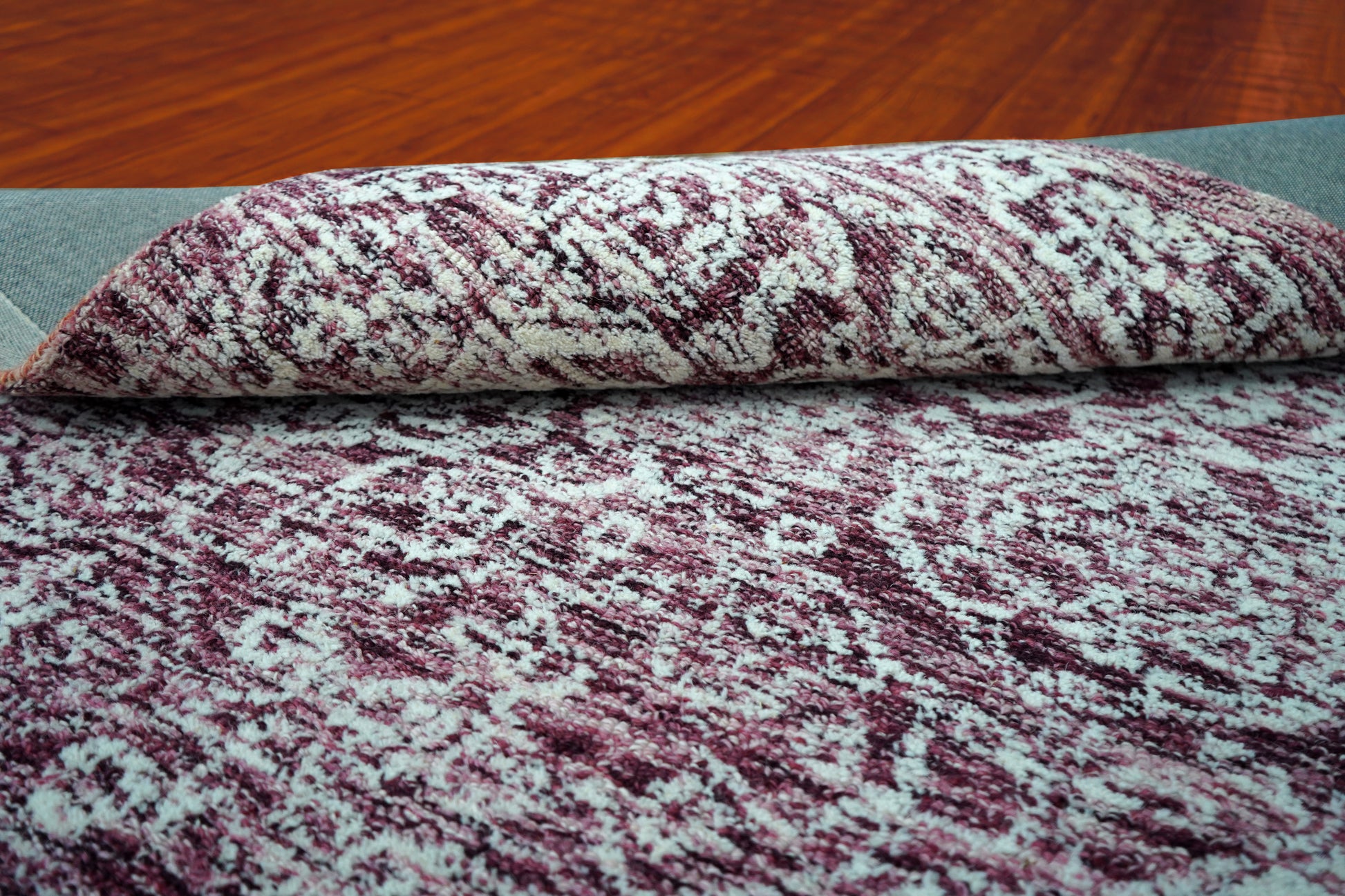 Purple Grey Vintage Distressed Floral Border Hand Tufted Wool Area Rug - Cut Pile Traditional Custom Sizes