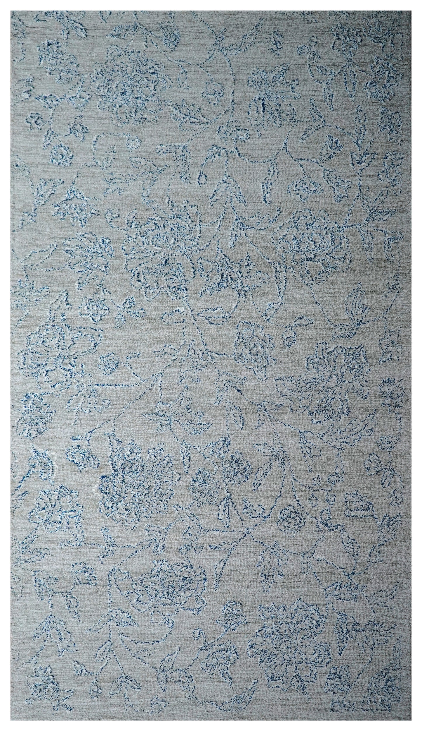 Grey Beige Vintage Distressed Floral Hand Tufted Wool Area Rug - Cut Pile Shabby Chic Custom Sizes