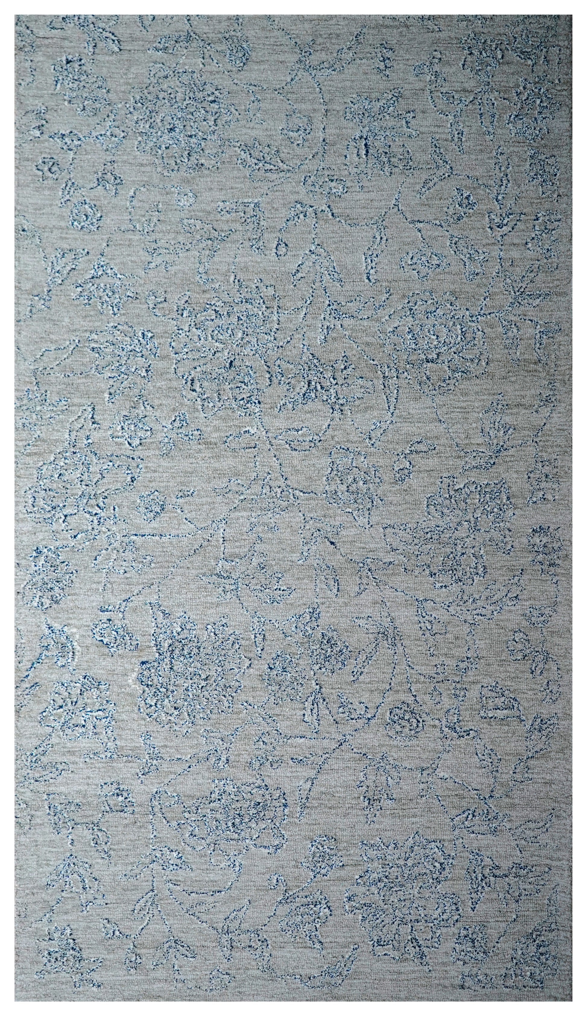 Grey Beige Vintage Distressed Floral Hand Tufted Wool Area Rug - Cut Pile Shabby Chic Custom Sizes