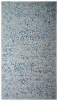 Grey Beige Vintage Distressed Floral Hand Tufted Wool Area Rug - Cut Pile Shabby Chic Custom Sizes