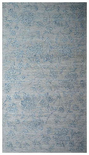 Grey Beige Vintage Distressed Floral Hand Tufted Wool Area Rug - Cut Pile Shabby Chic Custom Sizes