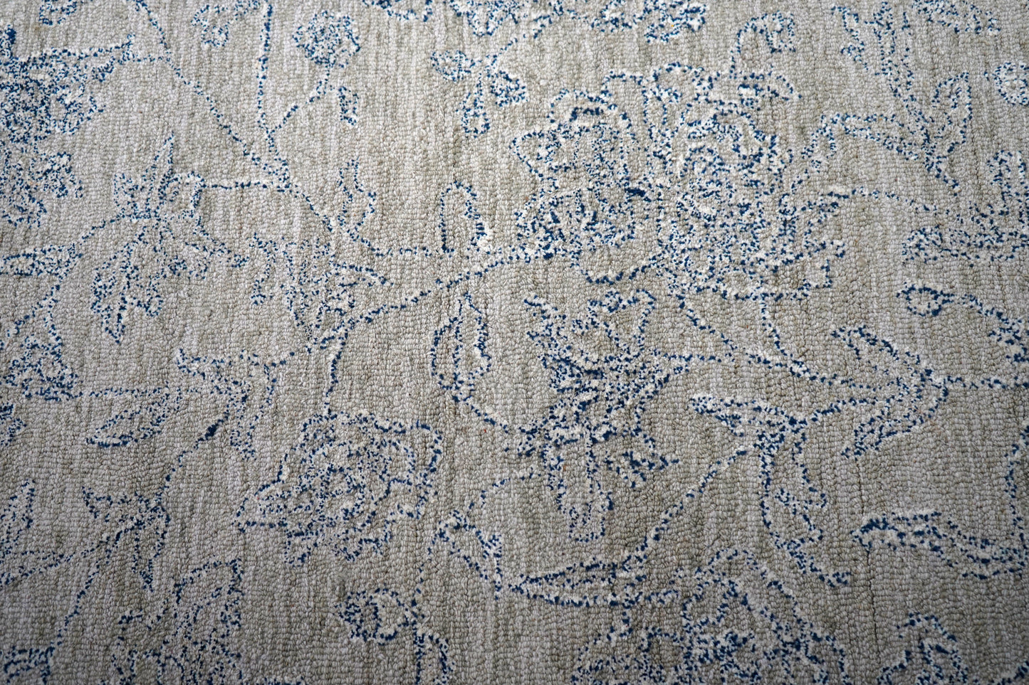 Grey Beige Vintage Distressed Floral Hand Tufted Wool Area Rug - Cut Pile Shabby Chic Custom Sizes