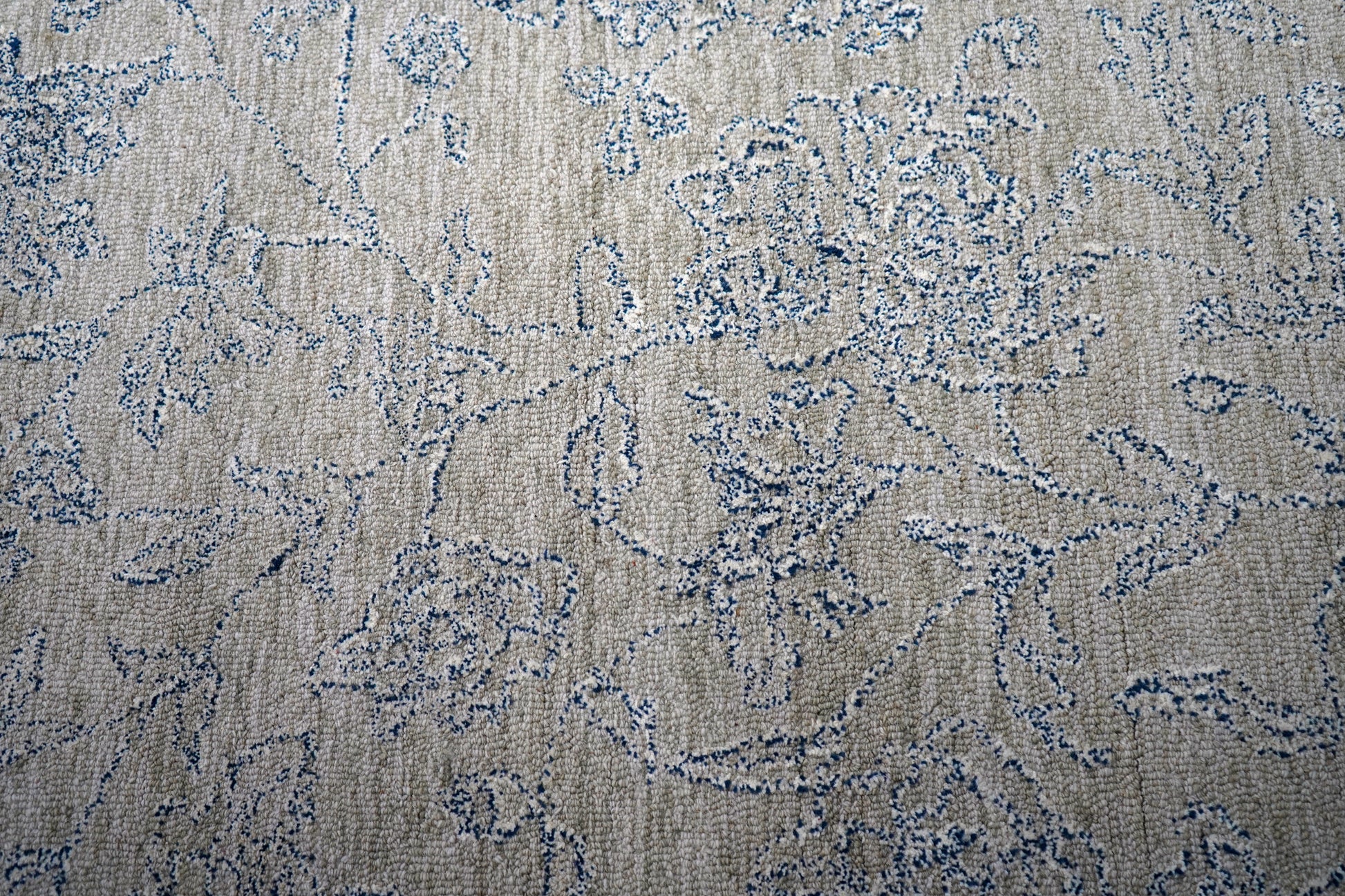 Grey Beige Vintage Distressed Floral Hand Tufted Wool Area Rug - Cut Pile Shabby Chic Custom Sizes