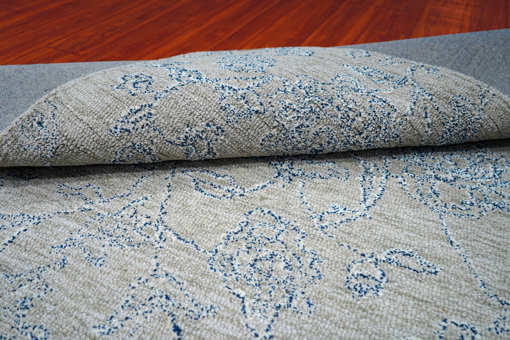 Grey Beige Vintage Distressed Floral Hand Tufted Wool Area Rug - Cut Pile Shabby Chic Custom Sizes