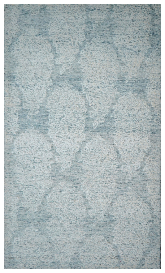 Light Blue Aqua Vintage Distressed Hand Tufted Wool Area Rug - Cut Pile Shabby Chic Custom Sizes
