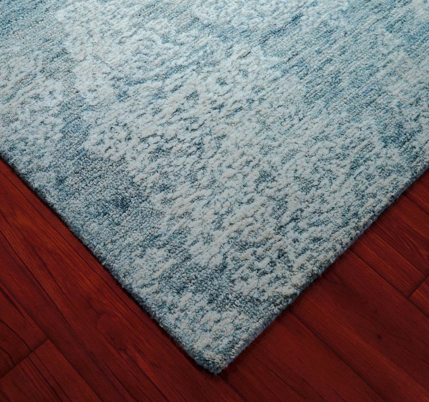 Light Blue Aqua Vintage Distressed Hand Tufted Wool Area Rug - Cut Pile Shabby Chic Custom Sizes