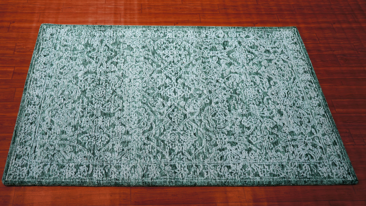 Teal Green Vintage Distressed Hand Tufted Wool Area Rug - Cut Pile Shabby Chic Custom Sizes