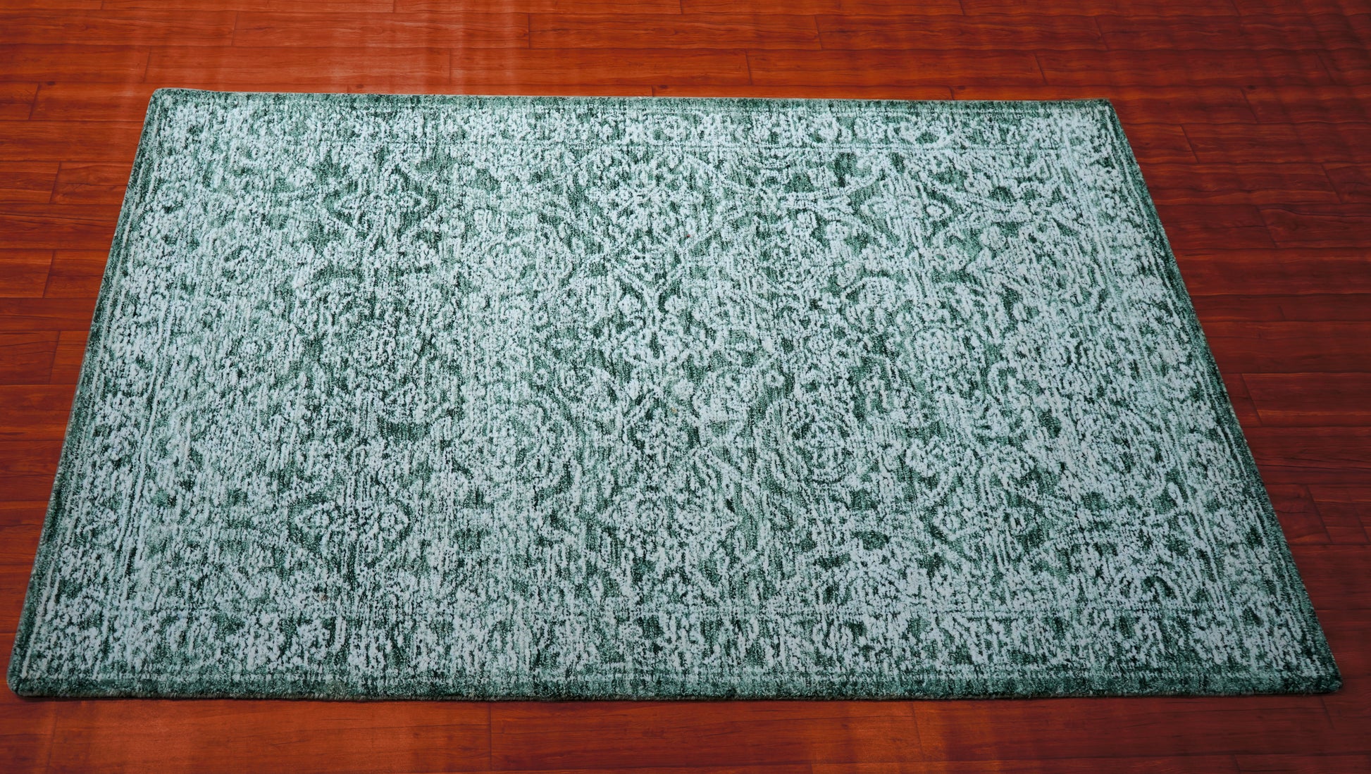 Teal Green Vintage Distressed Hand Tufted Wool Area Rug - Cut Pile Shabby Chic Custom Sizes