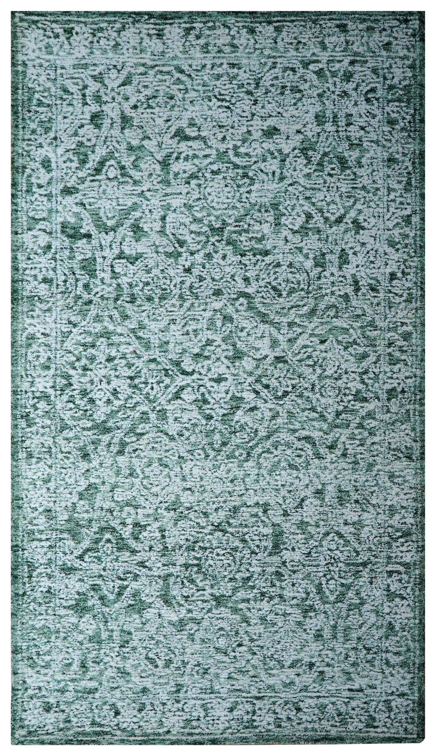 Teal Green Vintage Distressed Hand Tufted Wool Area Rug - Cut Pile Shabby Chic Custom Sizes