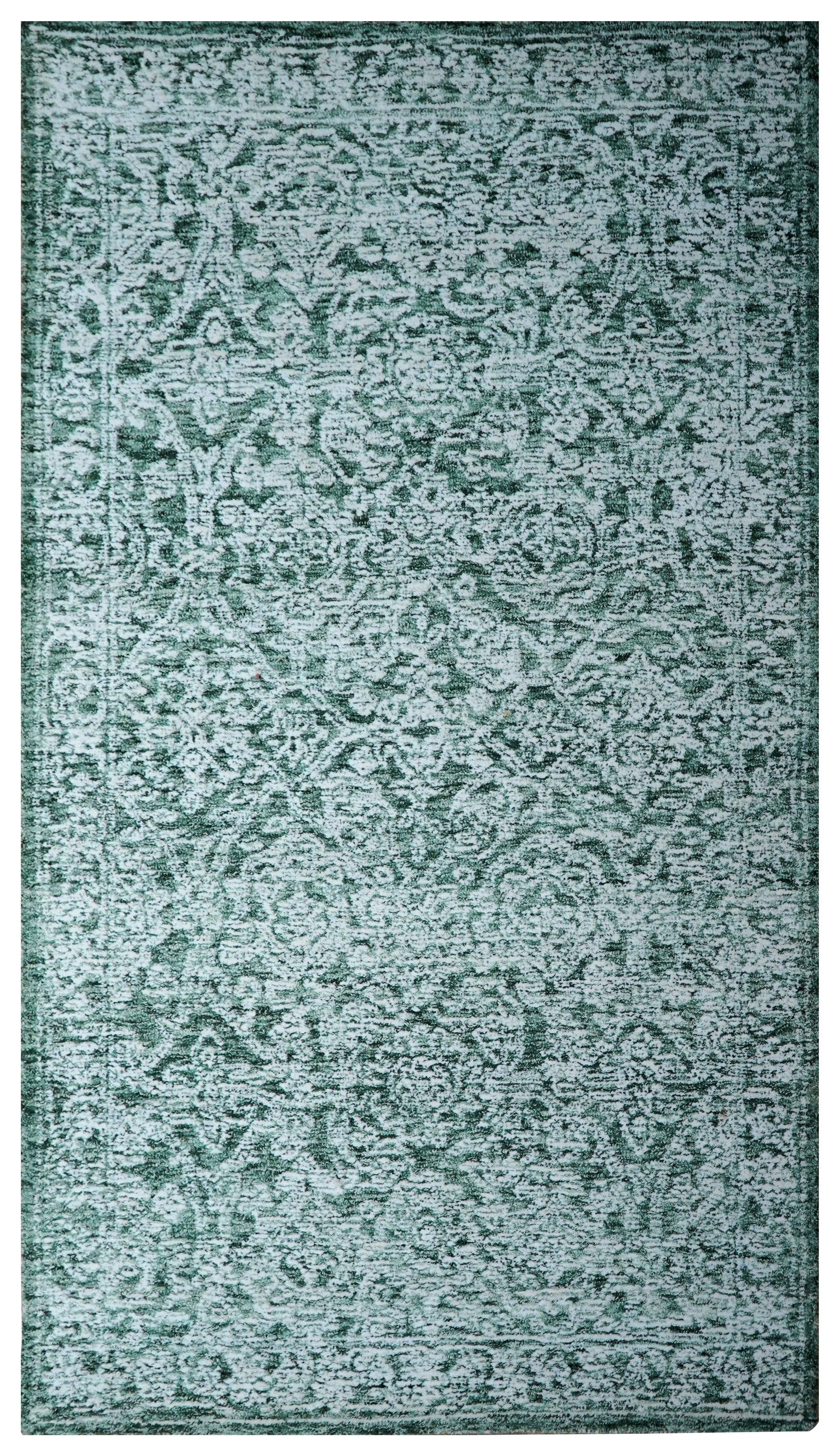 Teal Green Vintage Distressed Hand Tufted Wool Area Rug - Cut Pile Shabby Chic Custom Sizes