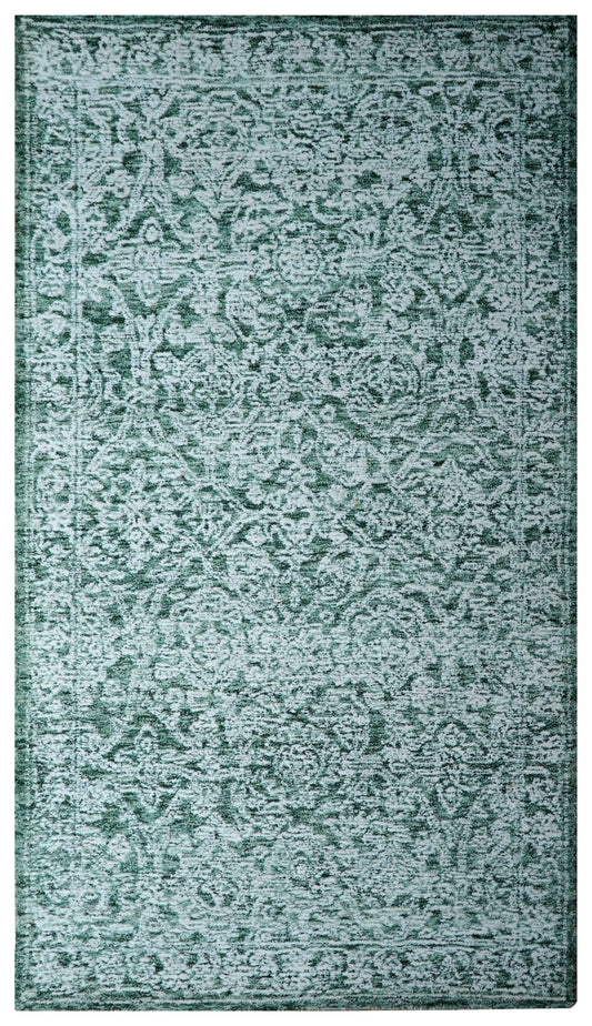Teal Green Vintage Distressed Hand Tufted Wool Area Rug - Cut Pile Shabby Chic Custom Sizes