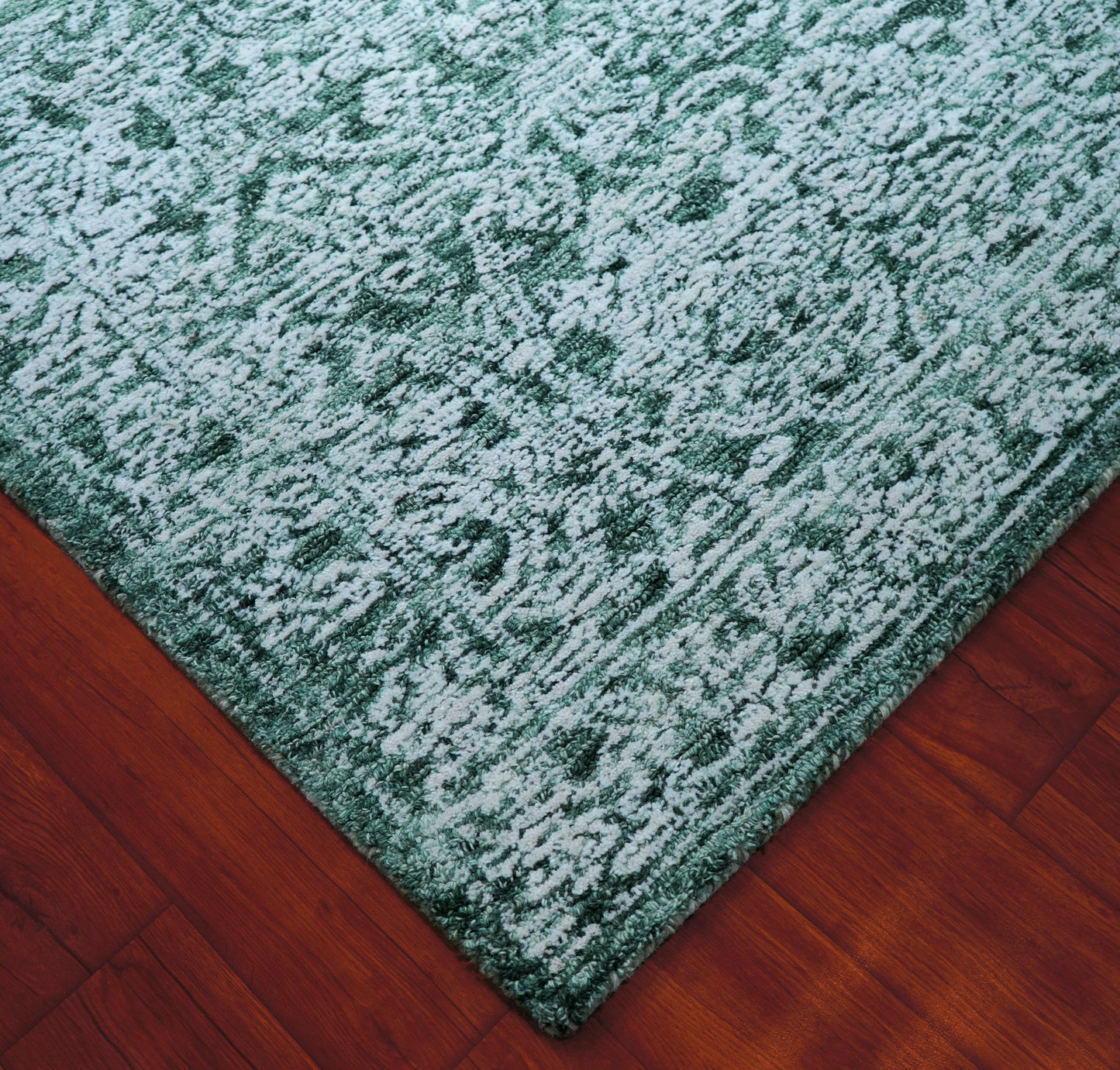 Teal Green Vintage Distressed Hand Tufted Wool Area Rug - Cut Pile Shabby Chic Custom Sizes