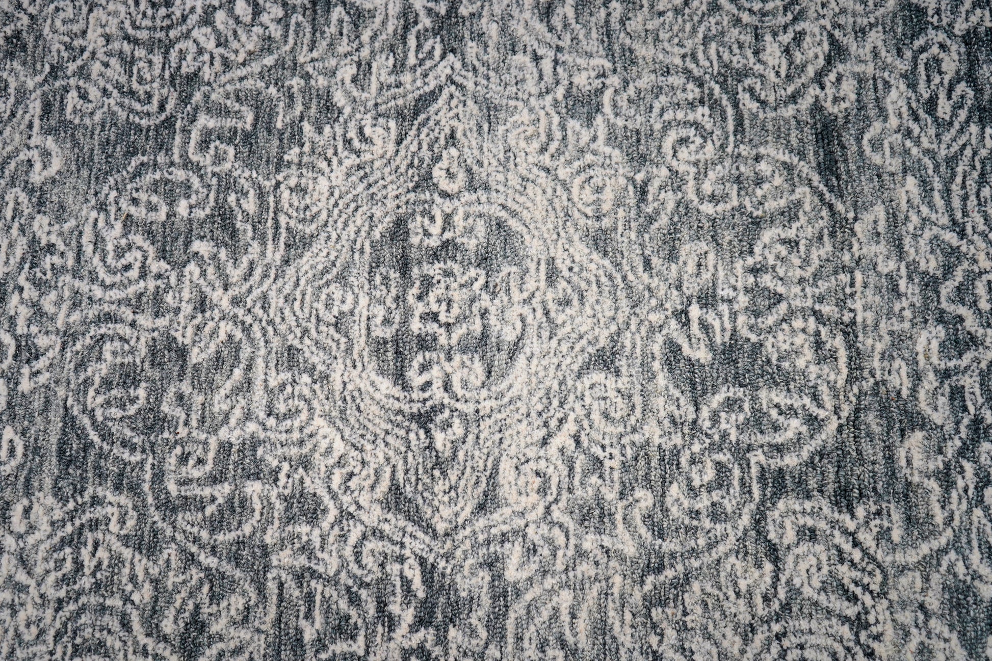 Teal Green Vintage Distressed Medallion Hand Tufted Wool Area Rug - Cut Pile Traditional Custom Sizes