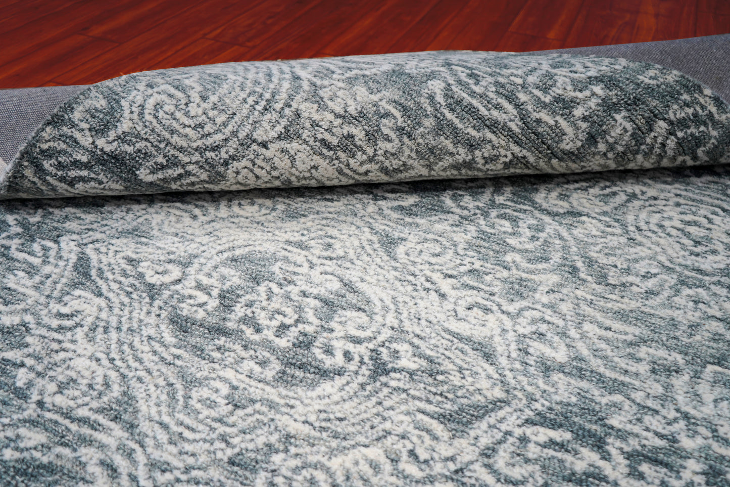 Teal Green Vintage Distressed Medallion Hand Tufted Wool Area Rug - Cut Pile Traditional Custom Sizes