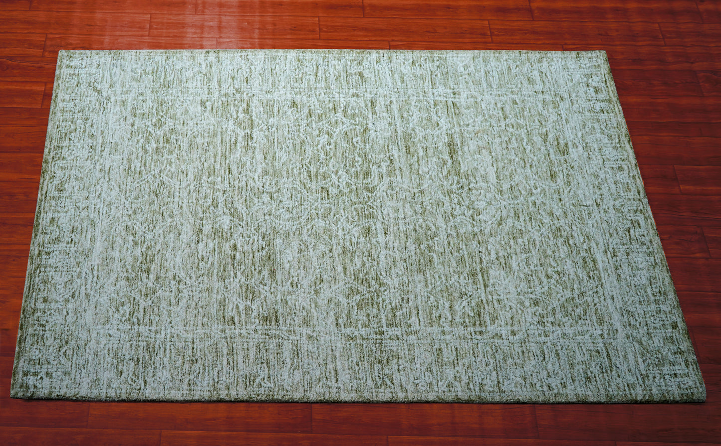 Green Beige Vintage Distressed Hand Tufted Wool Area Rug - Cut Pile Shabby Chic Custom Sizes