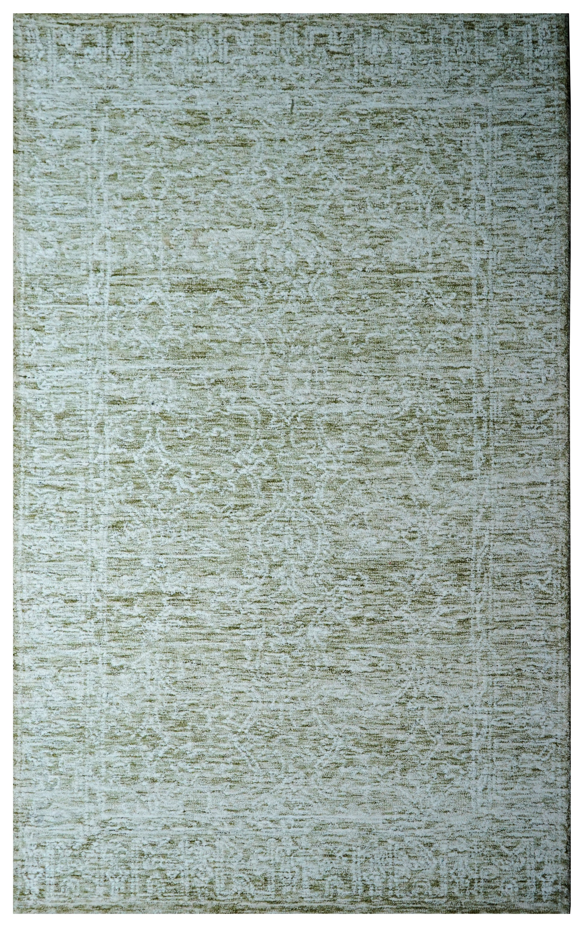 Green Beige Vintage Distressed Hand Tufted Wool Area Rug - Cut Pile Shabby Chic Custom Sizes
