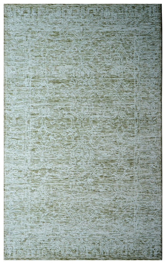 Green Beige Vintage Distressed Hand Tufted Wool Area Rug - Cut Pile Shabby Chic Custom Sizes