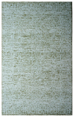 Green Beige Vintage Distressed Hand Tufted Wool Area Rug - Cut Pile Shabby Chic Custom Sizes