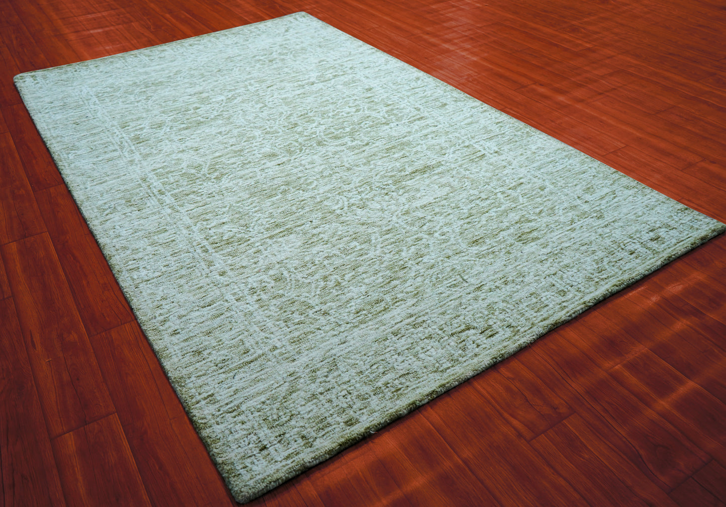 Green Beige Vintage Distressed Hand Tufted Wool Area Rug - Cut Pile Shabby Chic Custom Sizes