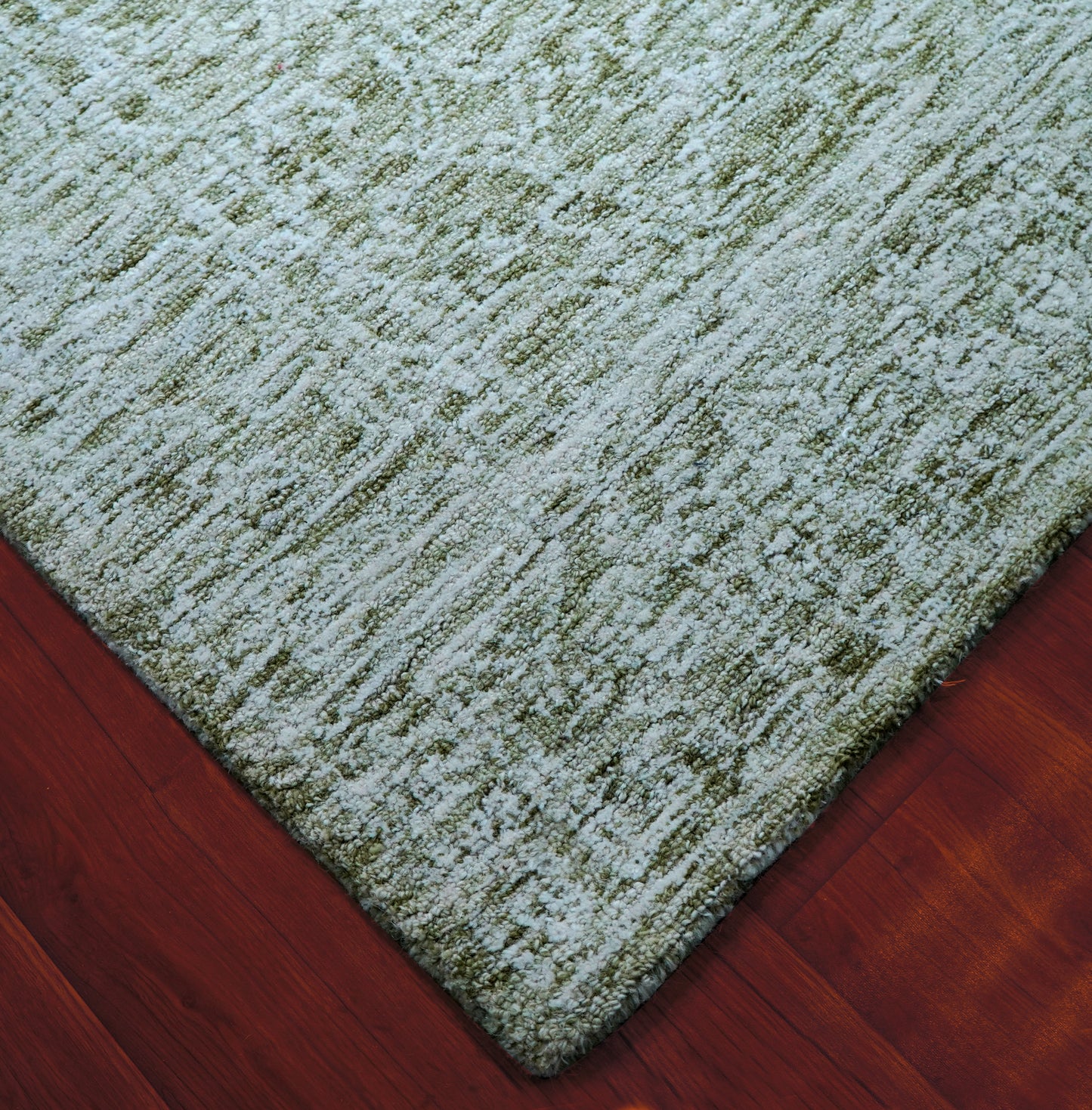 Green Beige Vintage Distressed Hand Tufted Wool Area Rug - Cut Pile Shabby Chic Custom Sizes