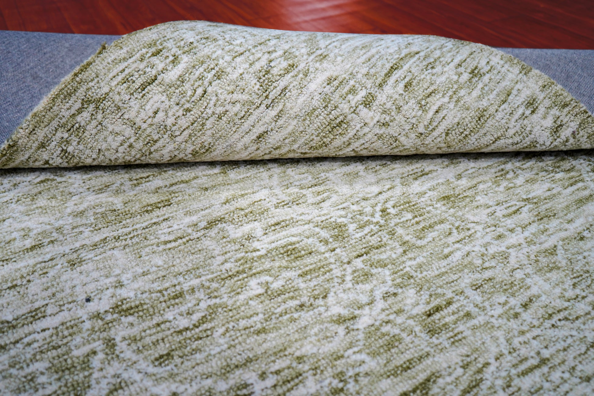 Green Beige Vintage Distressed Hand Tufted Wool Area Rug - Cut Pile Shabby Chic Custom Sizes