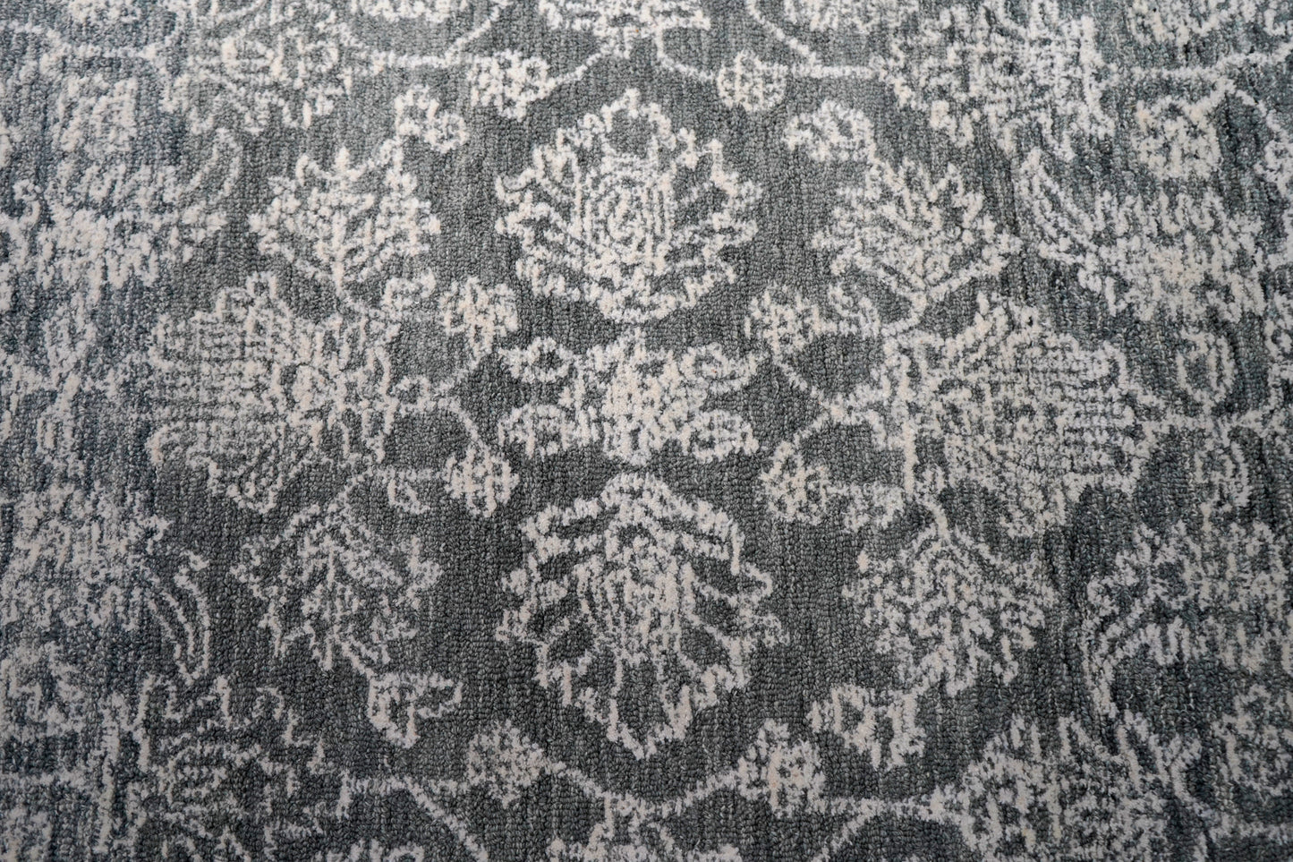 Teal Green Vintage Distressed Floral Border Hand Tufted Wool Area Rug - Cut Pile Traditional Custom Sizes