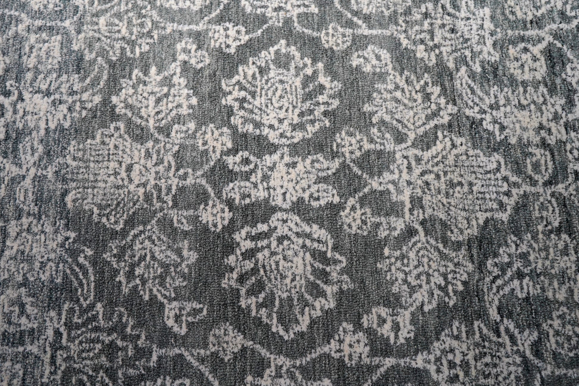 Teal Green Vintage Distressed Floral Border Hand Tufted Wool Area Rug - Cut Pile Traditional Custom Sizes