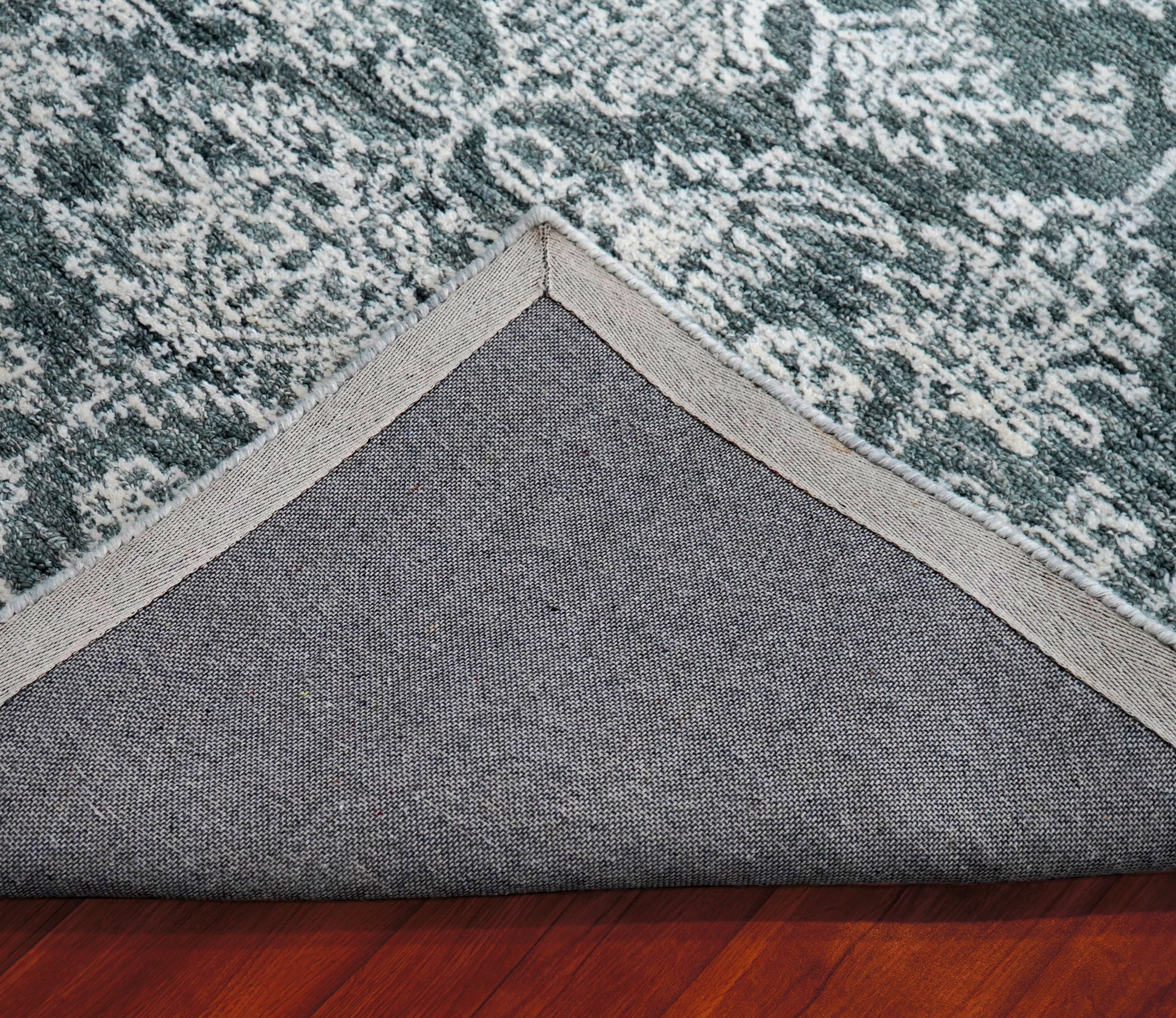 Teal Green Vintage Distressed Floral Border Hand Tufted Wool Area Rug - Cut Pile Traditional Custom Sizes