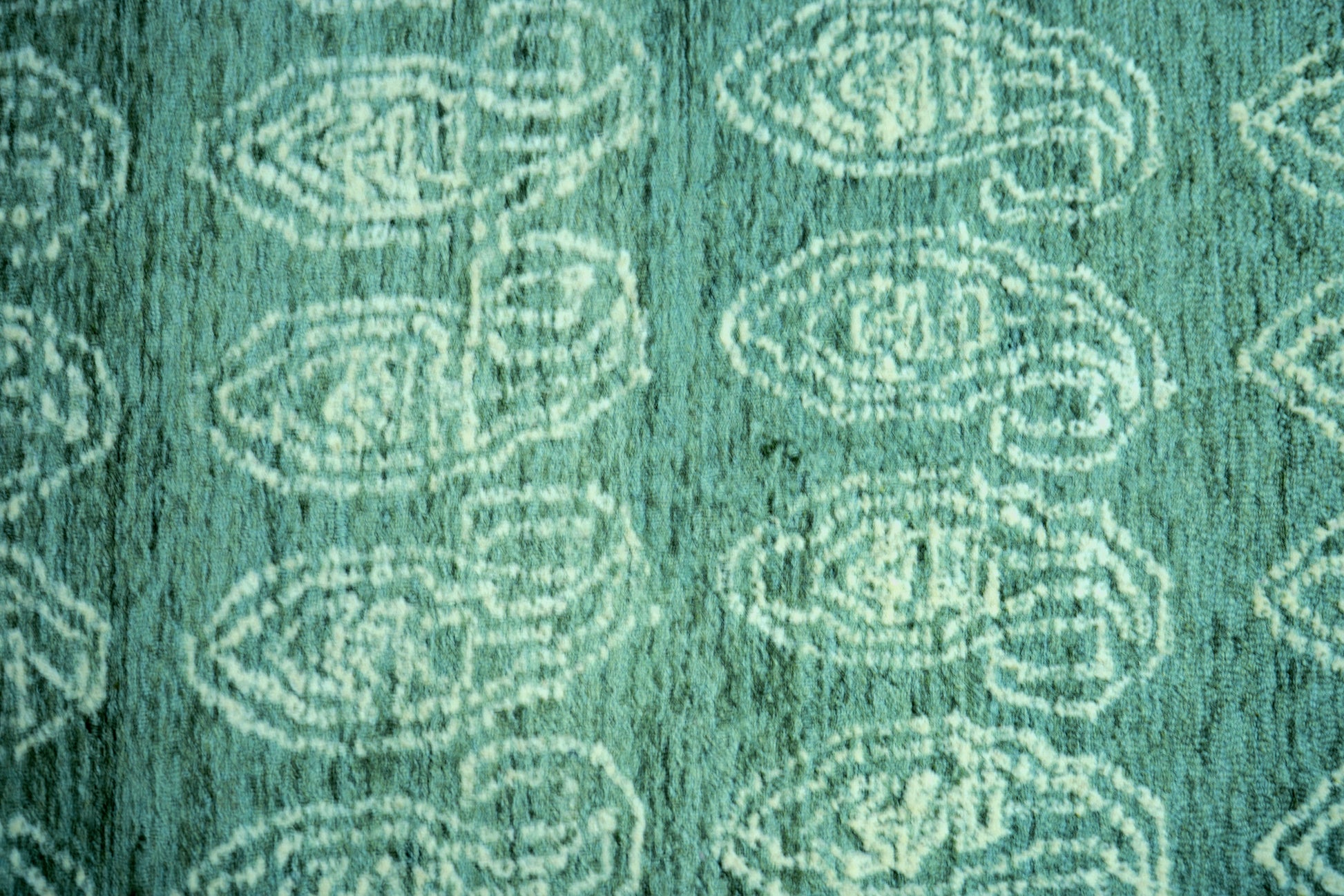 Teal Green Vintage Medallion Border Hand Tufted Wool Area Rug - Cut Pile Traditional Custom Sizes