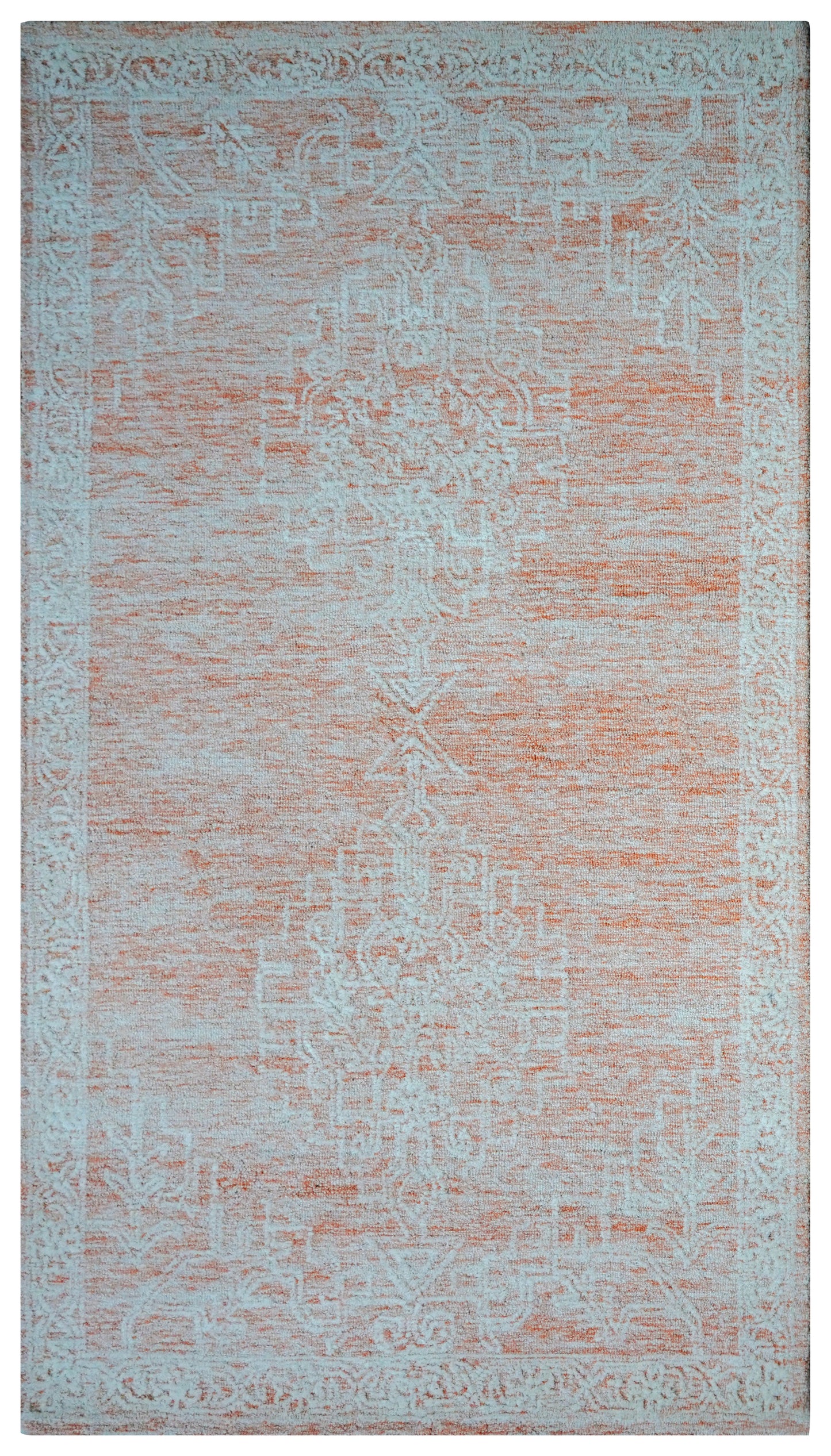 Aqua Beige Pink Vintage Floral Distressed Hand Tufted Wool Area Rug - Cut Pile Shabby Chic Custom Sizes