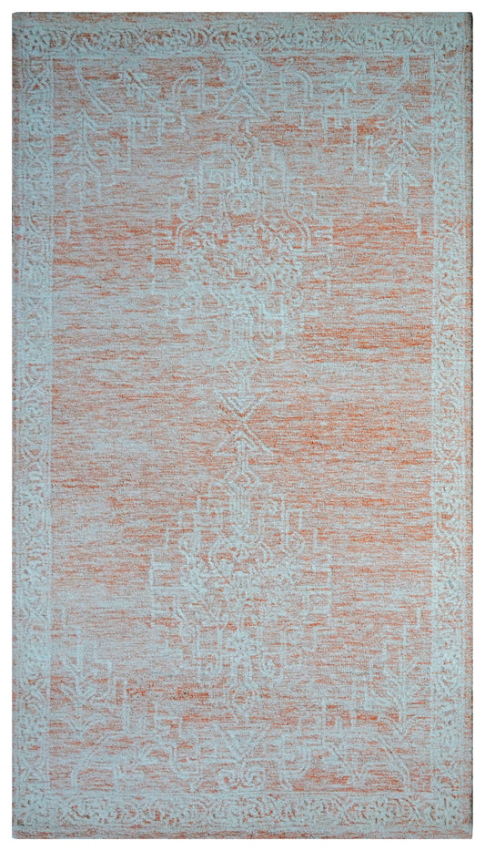Aqua Beige Pink Vintage Floral Distressed Hand Tufted Wool Area Rug - Cut Pile Shabby Chic Custom Sizes