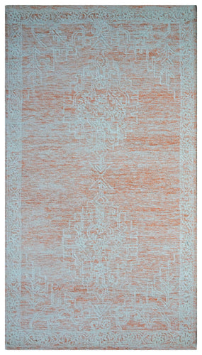 Aqua Beige Pink Vintage Floral Distressed Hand Tufted Wool Area Rug - Cut Pile Shabby Chic Custom Sizes