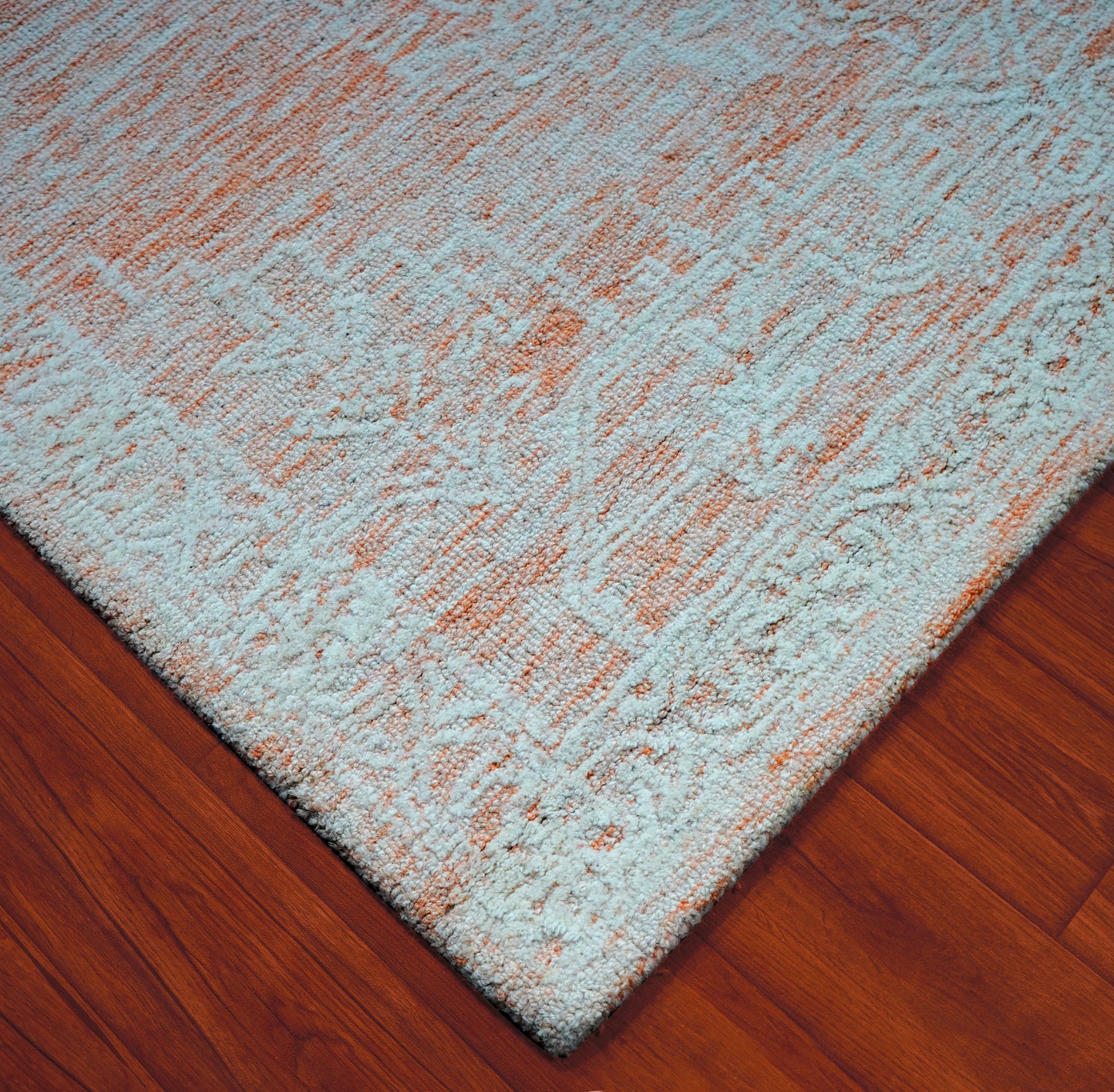 Aqua Beige Pink Vintage Floral Distressed Hand Tufted Wool Area Rug - Cut Pile Shabby Chic Custom Sizes