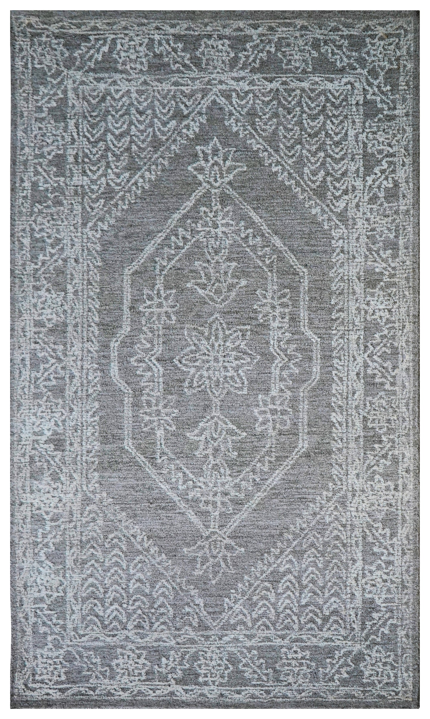 Grey Aqua Vintage Distressed Medallion Hand Tufted Wool Area Rug - Cut Pile Shabby Chic Custom Sizes