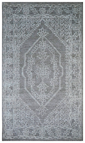 Grey Aqua Vintage Distressed Medallion Hand Tufted Wool Area Rug - Cut Pile Shabby Chic Custom Sizes