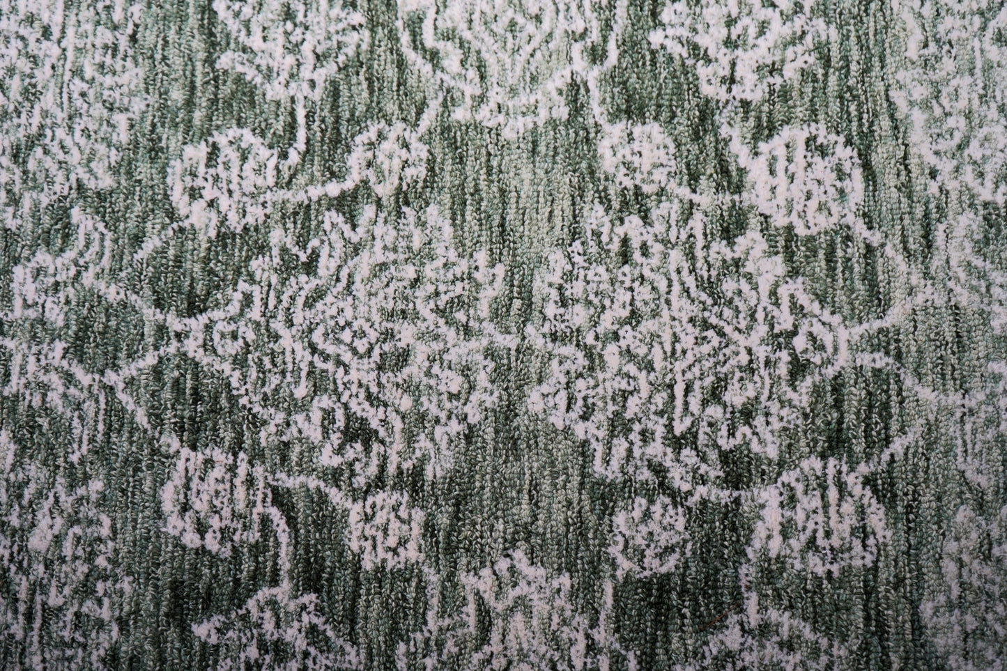 Green Teal Vintage Distressed Medallion Border Hand Tufted Wool Area Rug - Cut Pile Traditional Custom Sizes