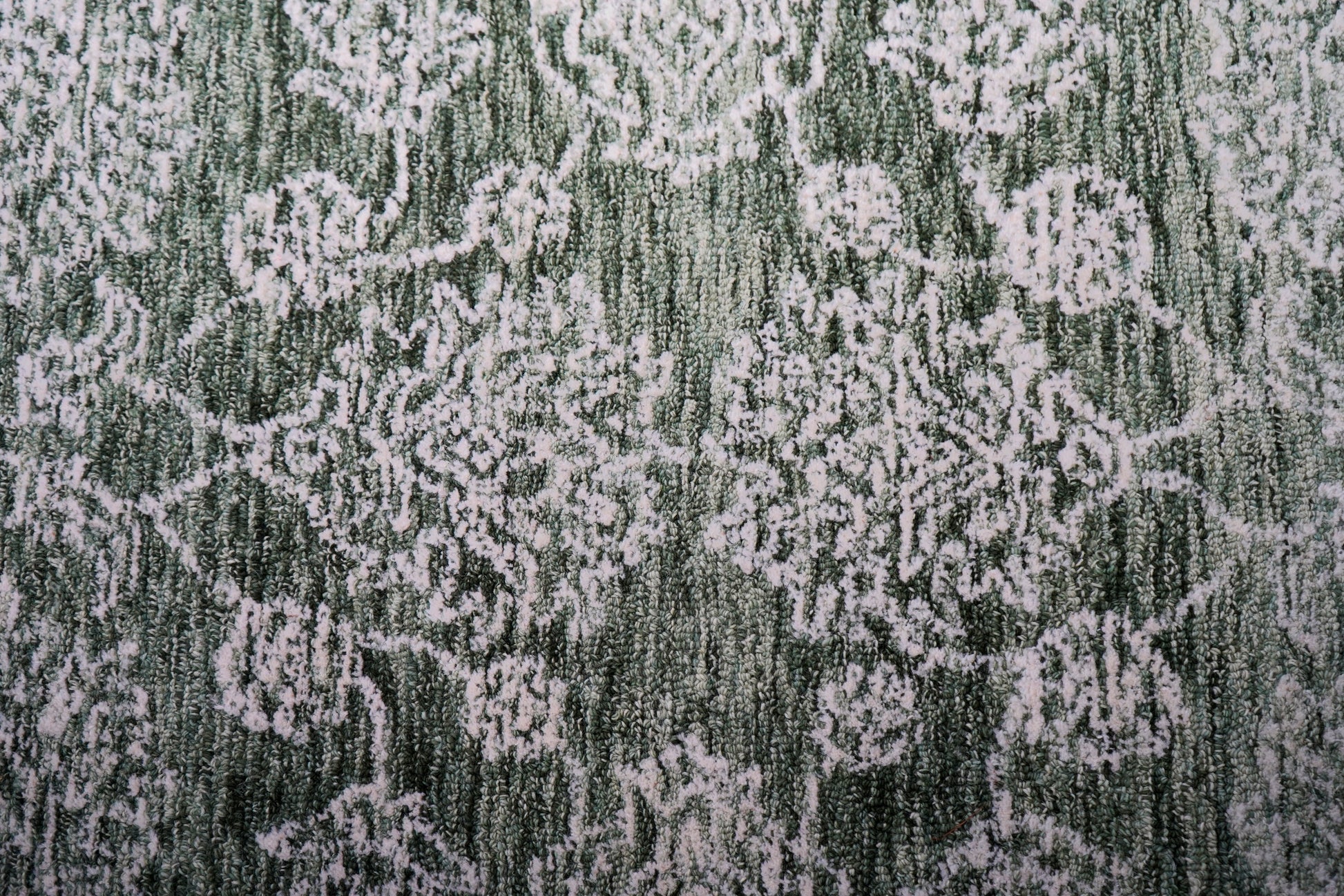 Green Teal Vintage Distressed Medallion Border Hand Tufted Wool Area Rug - Cut Pile Traditional Custom Sizes