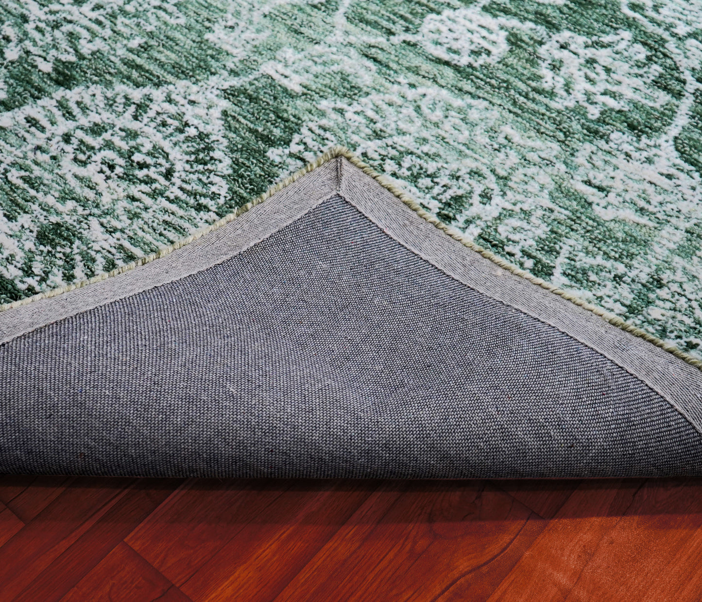 Green Teal Vintage Distressed Medallion Border Hand Tufted Wool Area Rug - Cut Pile Traditional Custom Sizes