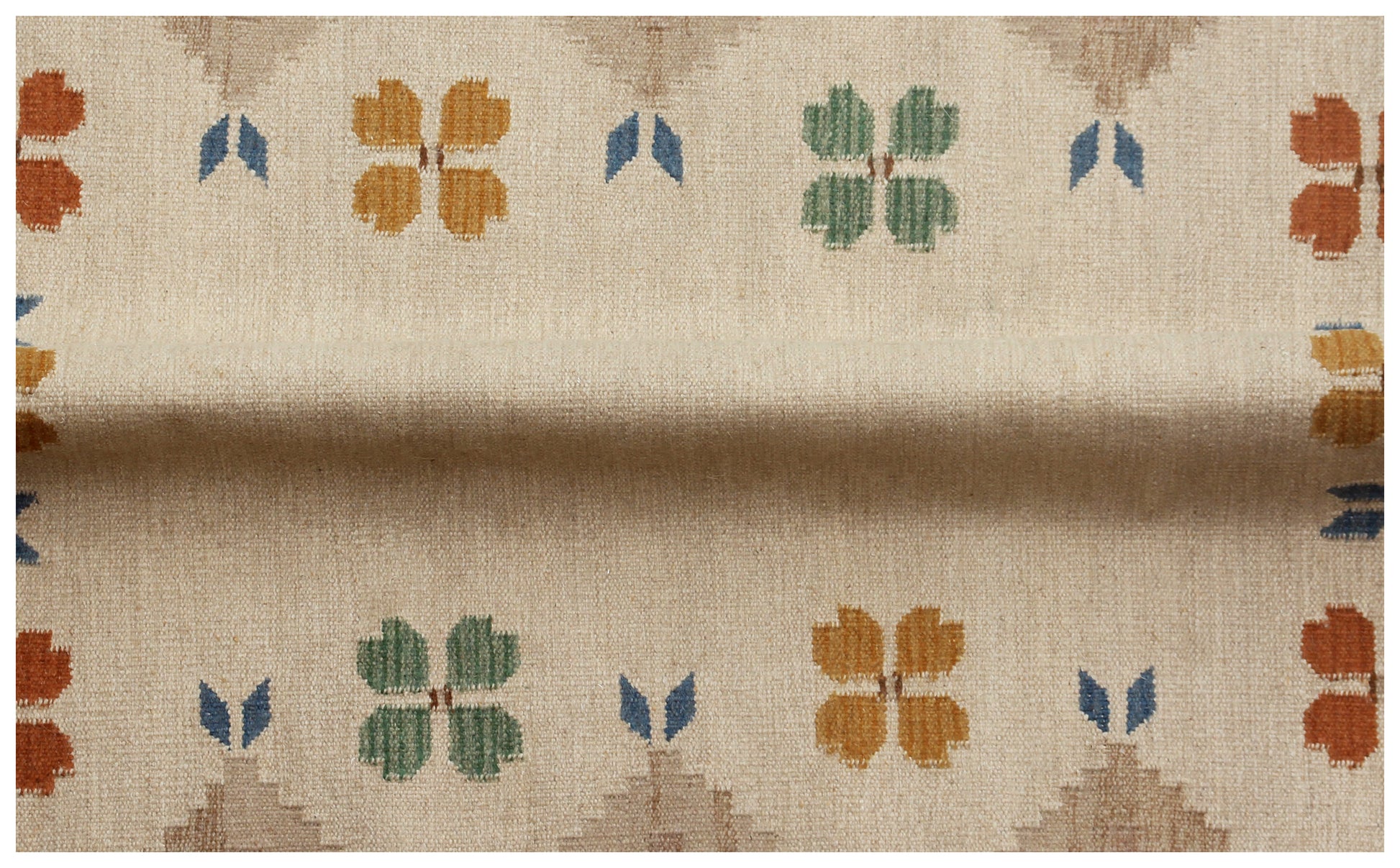 4.6x6.6 Handwoven Beige, Tan & Brown Geometrical Floral Flatweave Durry Rug.