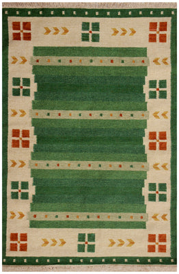 Hand Woven Wool Flatweave Rug - Tribal Geometric Border Area Rug 4x6 Feet