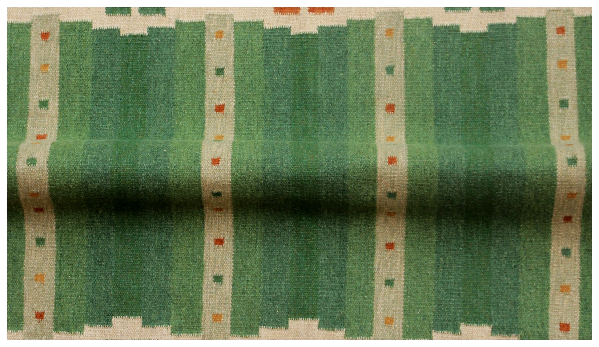 Modern Geometrical 4.6x6.6 Handwoven Green & Beige Stripes Flatweave Durry Rug.