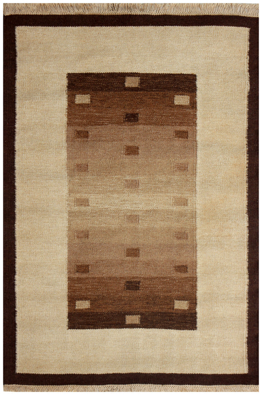 Handwoven Beige & Brown 4x6 Modern Stripes Design Flatweave Durry Rug