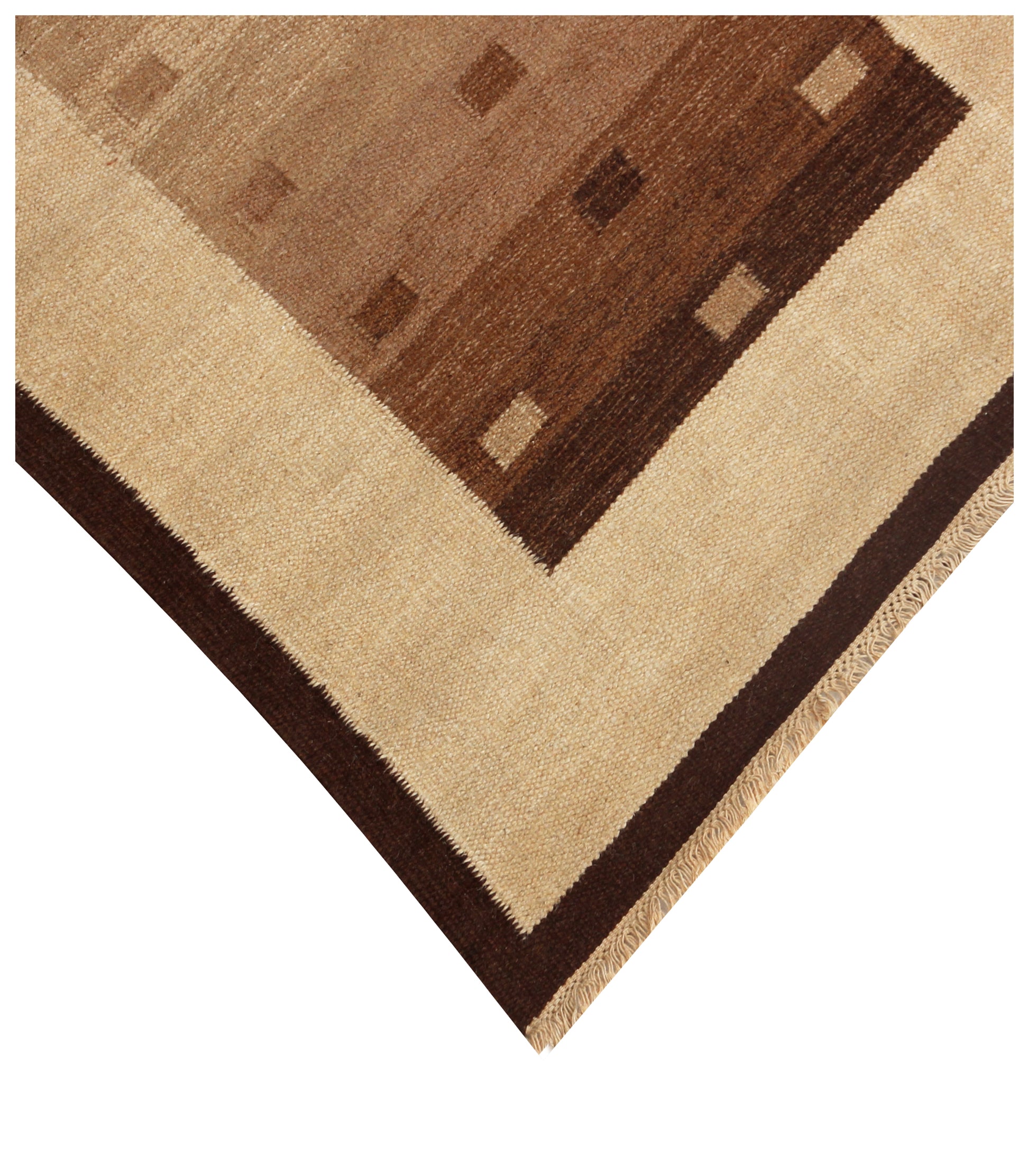 Handwoven Beige & Brown 4x6 Modern Stripes Design Flatweave Durry Rug.