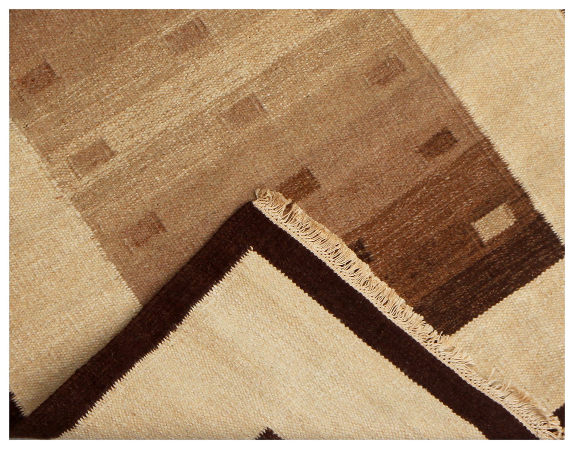 Handwoven Beige & Brown 4x6 Modern Stripes Design Flatweave Durry Rug.