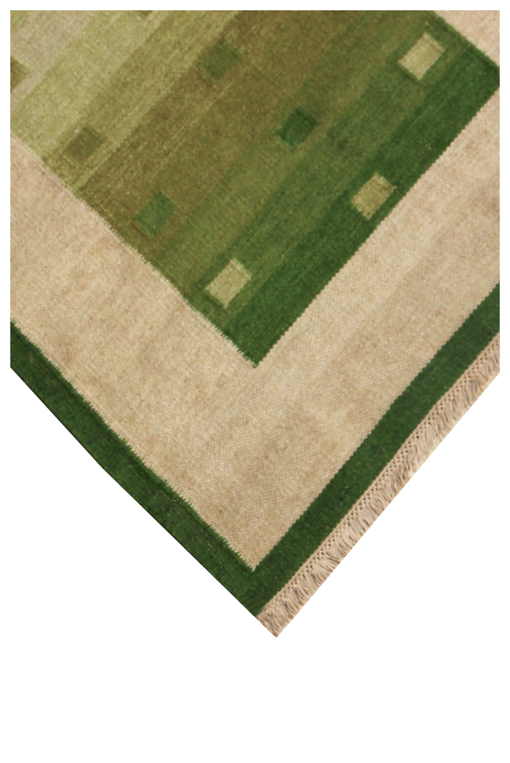 Handwoven Beige & Green 4x6 Modern Stripes Design Flatweave Durry Rug.