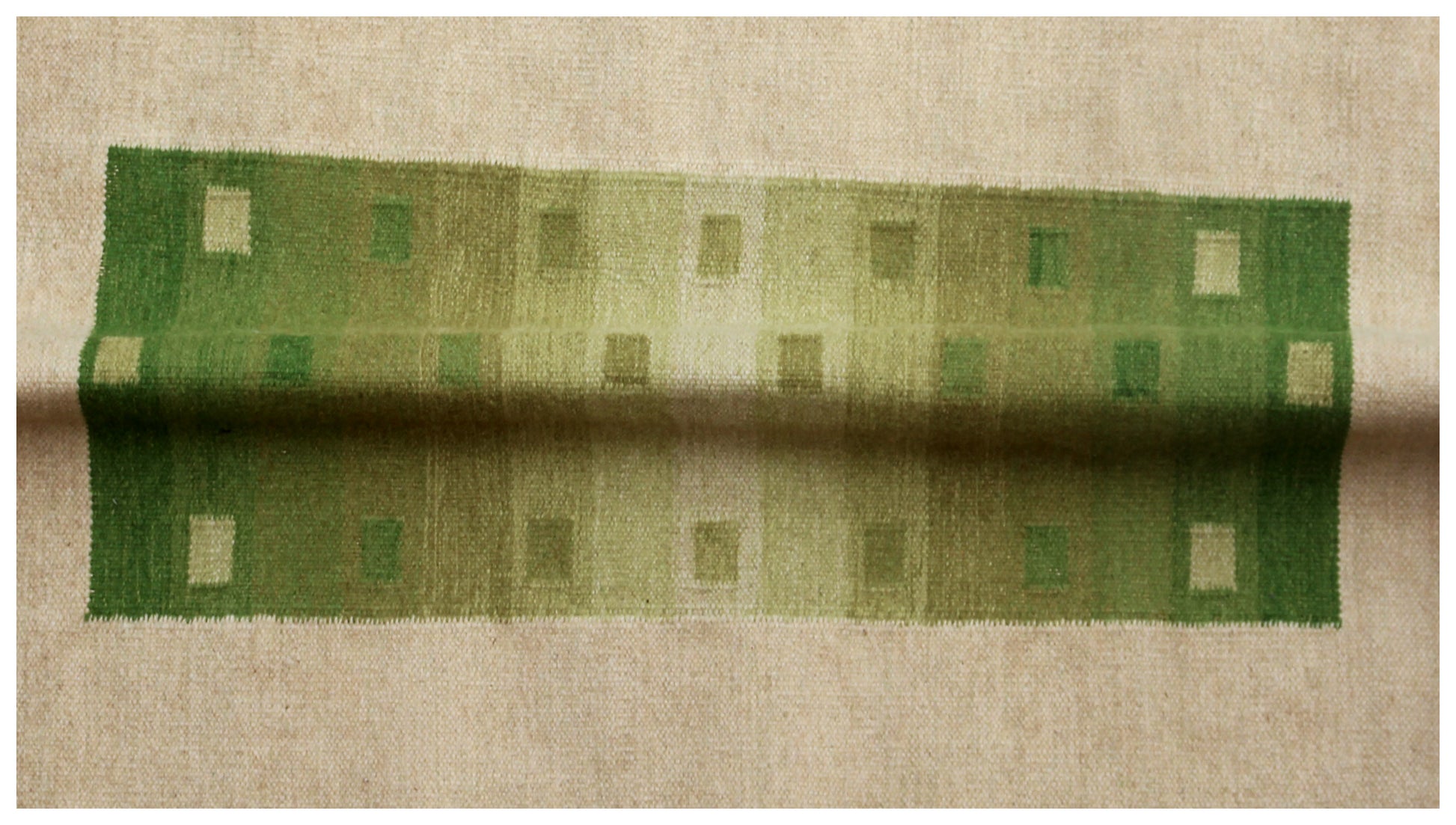 Handwoven Beige & Green 4x6 Modern Stripes Design Flatweave Durry Rug.