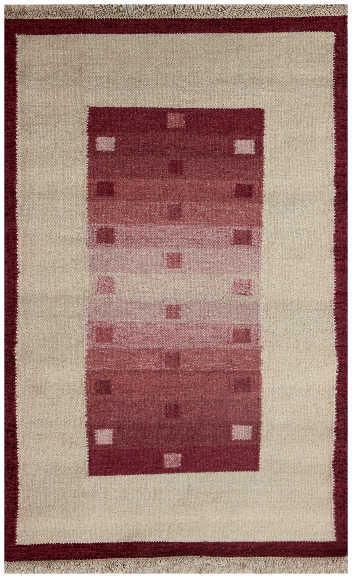 Handwoven Beige and Maroon 4x6 Modern Stripes design Flatweave Durry Rug.