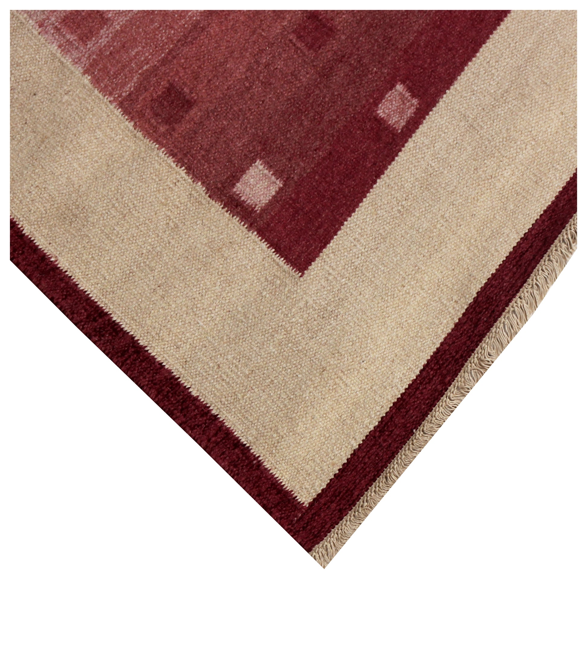 Handwoven Beige and Maroon 4x6 Modern Stripes design Flatweave Durry Rug.