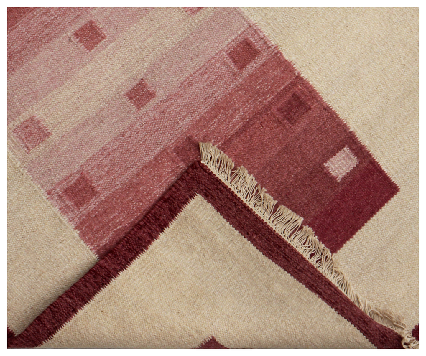 Handwoven Beige and Maroon 4x6 Modern Stripes design Flatweave Durry Rug.