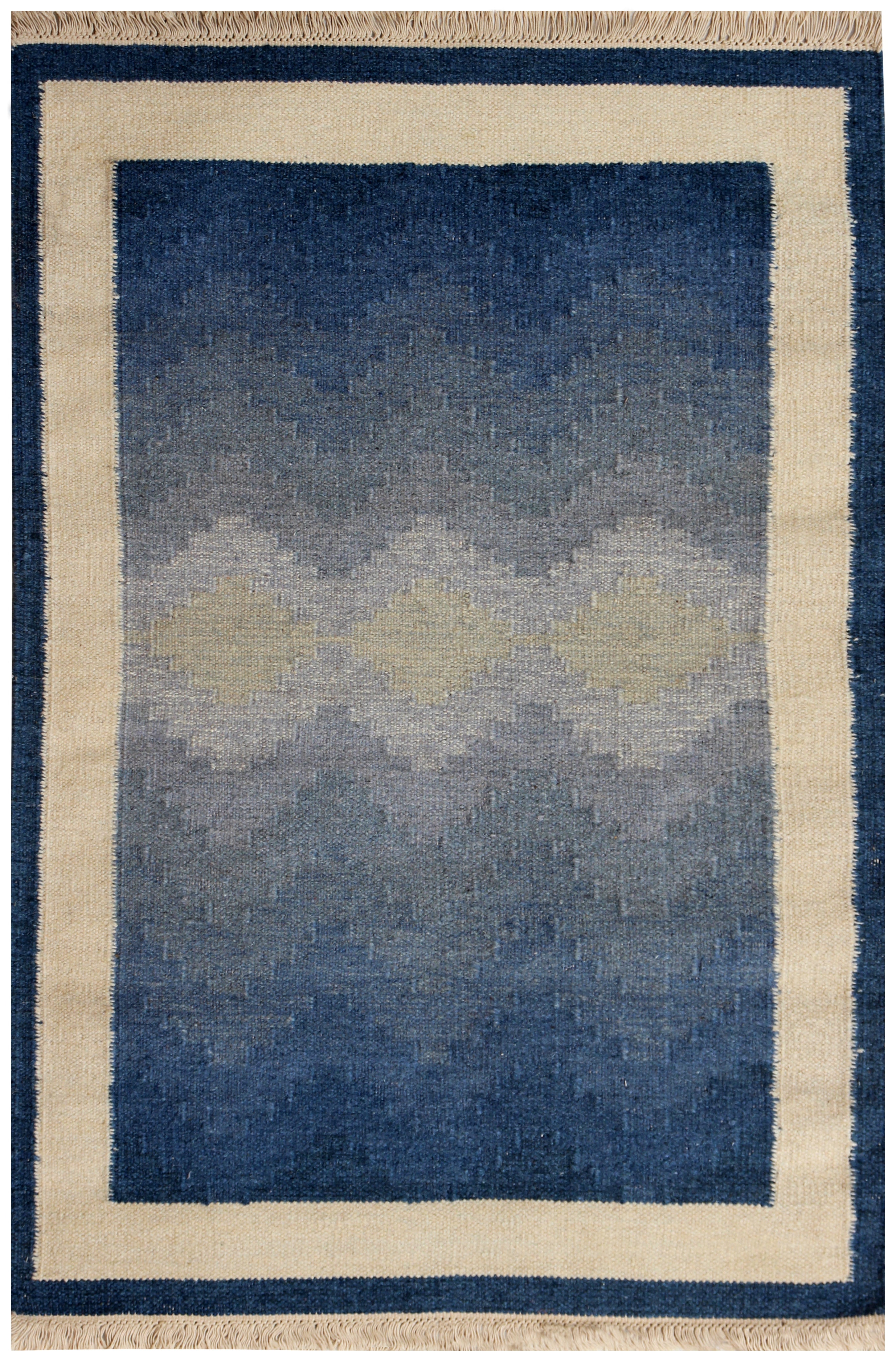 Hand Woven Wool Flatweave Rug - Blue Gradient Design 4x5.10 – Tufts Knots